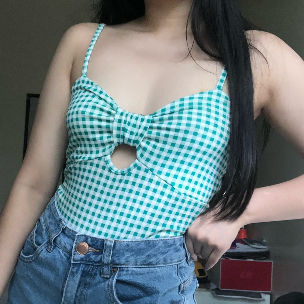 green gingham bodysuit